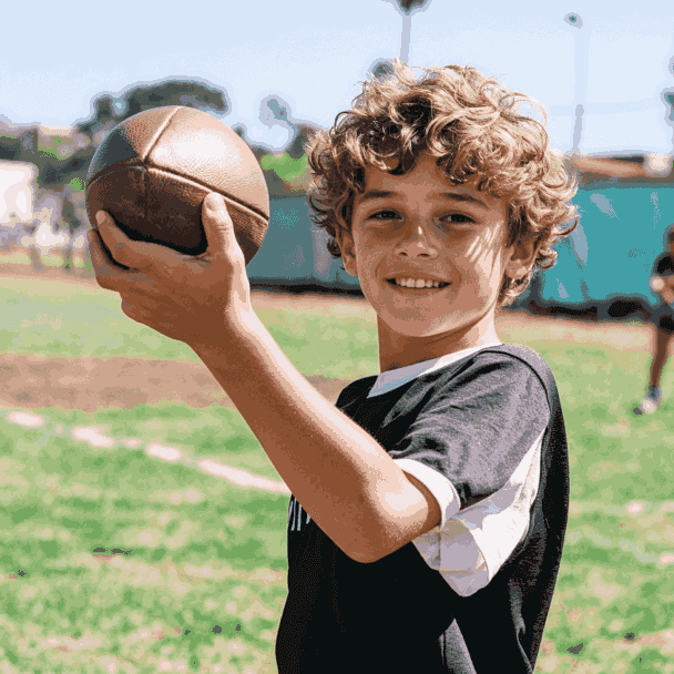 Юный спортсмен KidsOlimp с мячом